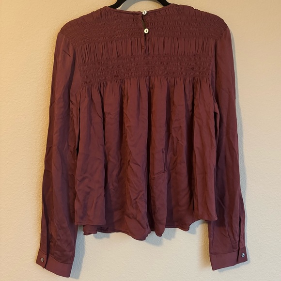 J. Jill satin smocked A-line top in clove - Picture 3 of 4